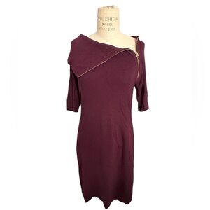 Calvin Klein Zip Neck Burgundy Knit Dress Bodycon Business Work Going Out Size M